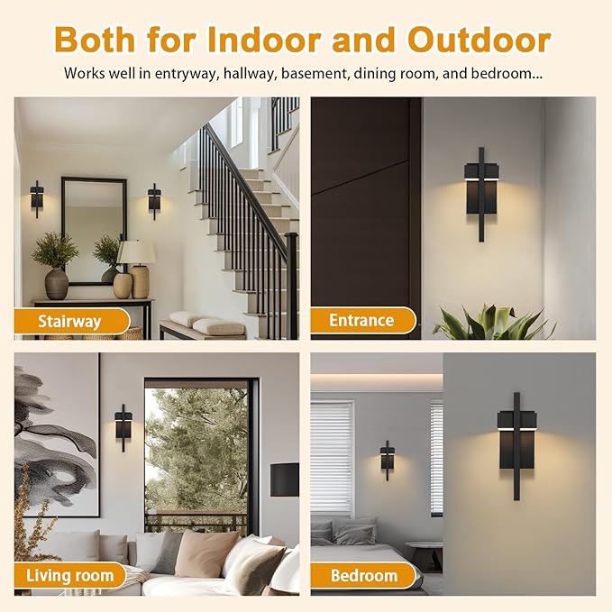 LamQee Outdoor Wall Lights Modern Exterior Lighting Fixtures 3000K Integrated LED Outdoor Wall Sconce Lighting 2 Packs Matte Black Outside Wall Mount Lights for House Front Door Porch Garage Patio