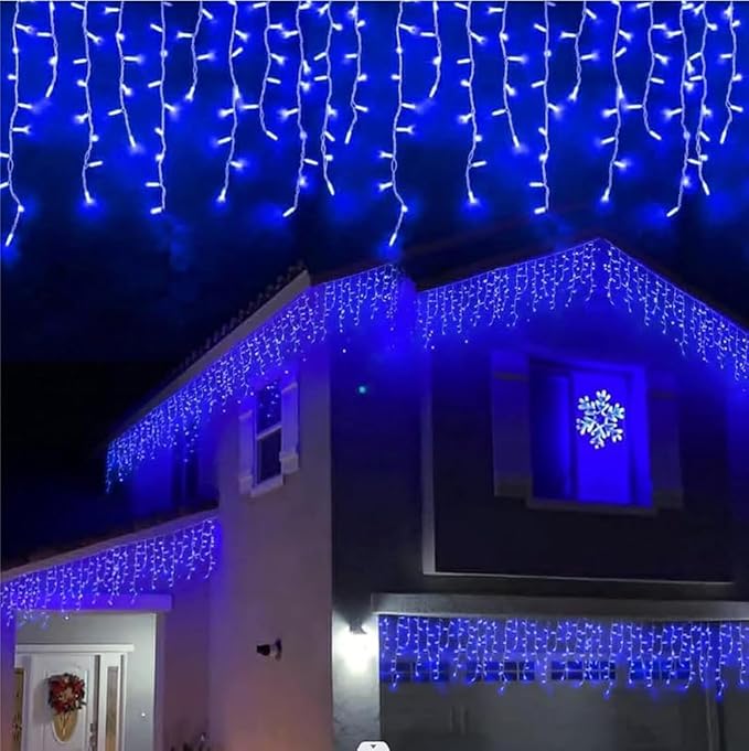 YEGUO 66ft 800 LED Blue Icicle Lights Outdoor Waterproof 160 Drops Icicle String Light Connectable 8 Modes Icicle Christmas Lights with Memory Timer