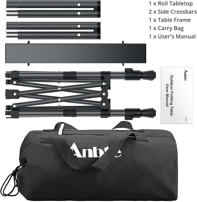 Anbte Folding Camping Table 2 Height Adjustable Small Camping Side Table Aluminum Roll Top with Carry Bag Stable X-Frame for Outdoor Cooking Tailgating Picnic BBQ RV Travel 20”x16” 264lbs Load