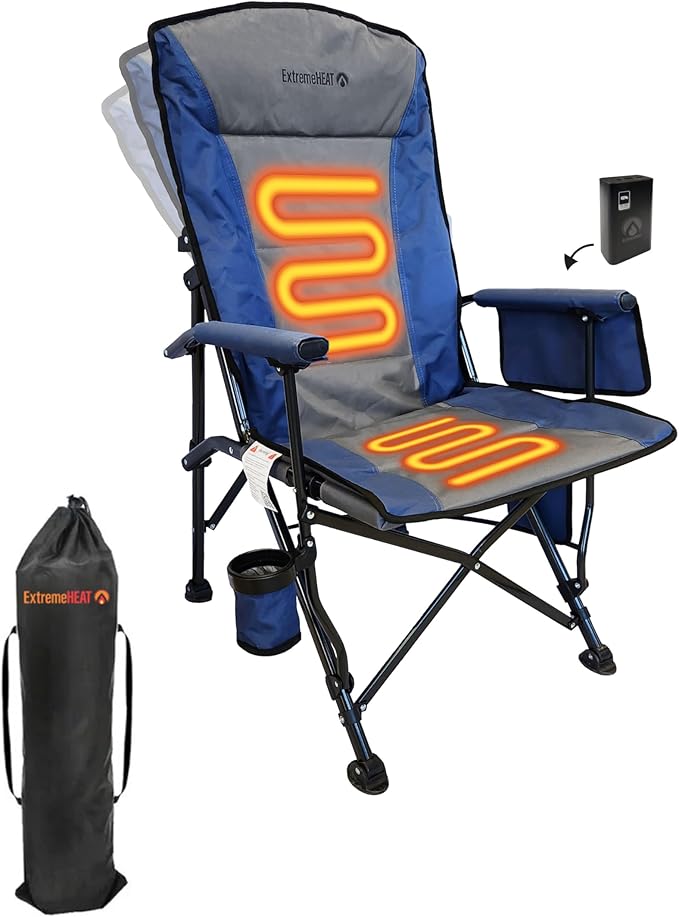 ExtremeHEAT Wireless Heated Camping Chair with 20000mAh Power Bank – Rechargeable Electric Heated Chair for Camping Tailgating &amp Outdoors