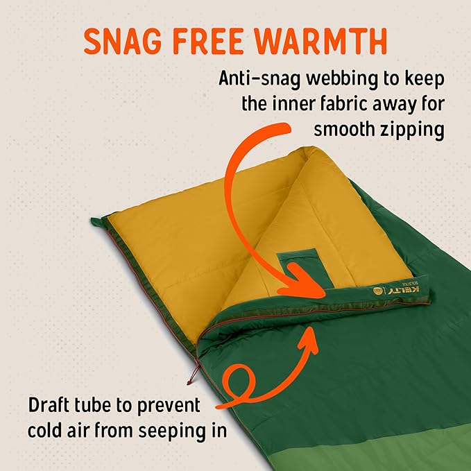 Kelty Solstice 20 Oversized Camping Sleeping Bag Spacious Rectangular Shape Zip Together for 2P Anti-Snag Zips Internal Pocket