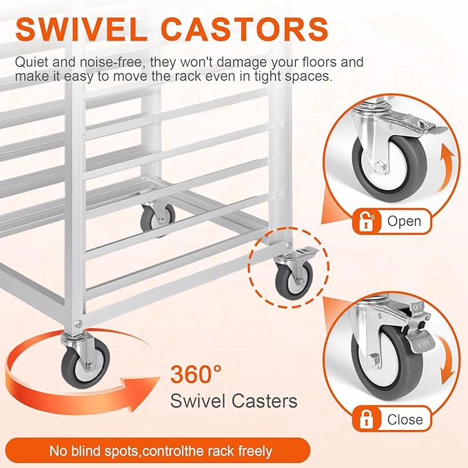 ETOYA 9 Tier 3 Inch Aluminum Bun Pan Rack with Brake Wheels &amp Side Load Design Commercial-Grade Heavy Duty Kitchen Bakery Cooling Rack for Bakery Restaurant &amp Home Kitchen