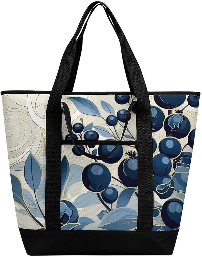 Insulated Shopping BagLarge Reusable Cooler Bags Field of Blueberries Printed Foldable Shopping BagTravel Waterproof Shoulder Bag