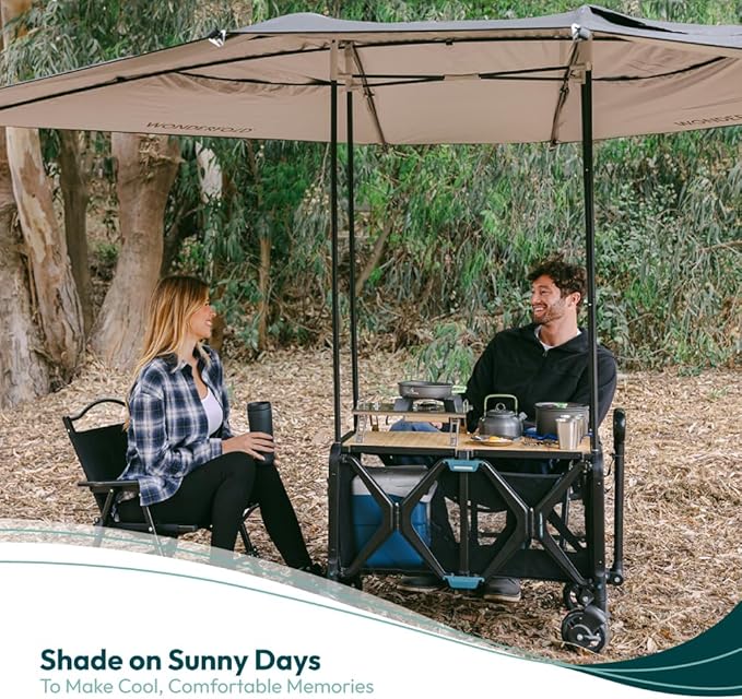 WONDERFOLD Sun Shade Canopy for S5 Convertible Utility Wagon - Large Umbrella with Sturdy Attachment &amp Plenty of Shade Around Your Utility Cart Beige