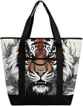 Insulated Shopping BagLarge Reusable Cooler Bags Black And White Doodle Tiger Printed Foldable Shopping BagTravel Waterproof Shoulder Bag