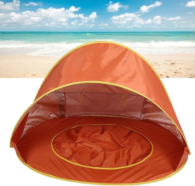 Pop Up Beach Tent Portable Sun Shelter with UV50+ Protection and Built in Baby Pool for Infant Toddlers Outdoor Camping Beach Picnic Easy Set Up (Orange)