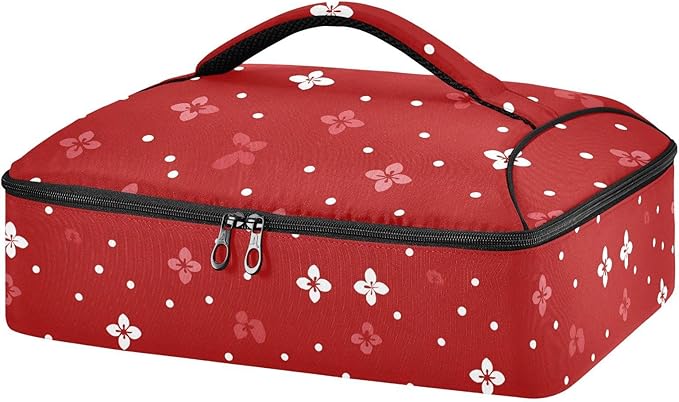 Casserole Carrier Red FlowersInsulated Casserole Carrier for Hot or Cold Food Thermal Lunch Tote for Potluck Parties Picnic Beach Fits 9 x 13 Inches Baking Dish