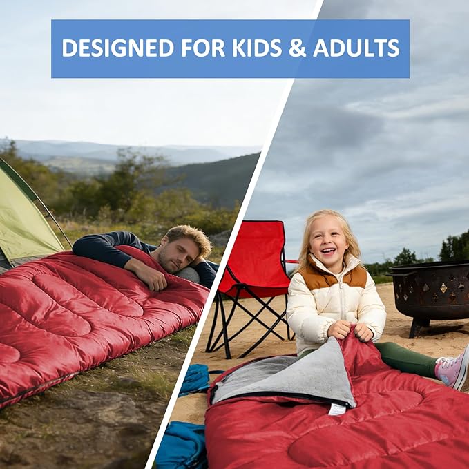 oaskys Camping Sleeping Bag - 3 Season Warm &amp Cool Weather - Summer Spring Fall Lightweight Waterproof for Adults Kids - Camping Gear Equipment Traveling and Outdoors