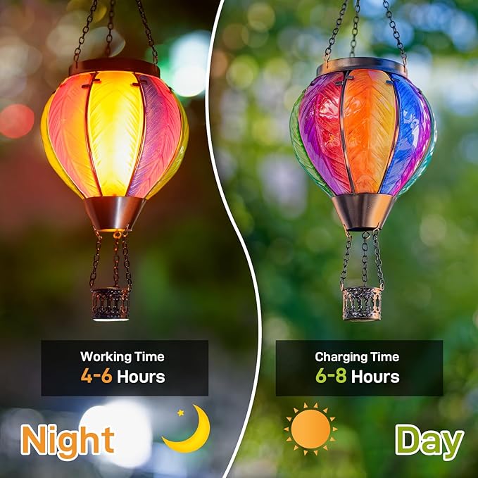 Solar Hot Air Balloon Lantern with Flame Outdoor Lights Solar Lantern Gardening Gifts for Mom Grandmom Hanging Hot Air Balloon Lights Outdoor Waterproof Decor for Patio