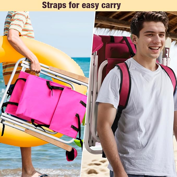Beach Chairs for Adults 1 PackPortable Folding Backpack Beach Chair with Headrest Cup Holder and Wooden ArmrestsCup Holder for Outdoor/Lawn/PicnicFoldable Camping Chair (1PcsRed)