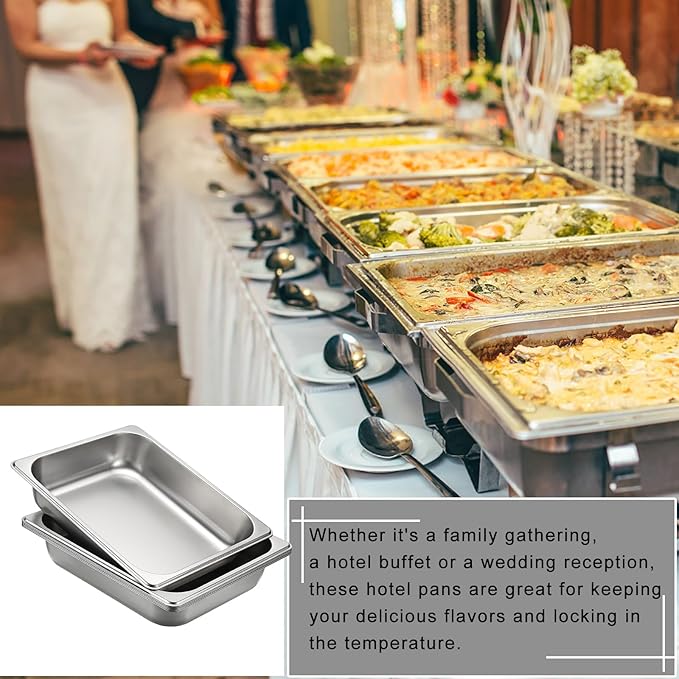 BSTKEY 6 Pack 1/2 Size Hotel Pans 2.56 Inch Deep Stainless Steel Steam Table Pan Stackable Food Warmer Trays for Buffet Commercial Food Pans for Kitchen Restaurant Catering Party Supplies