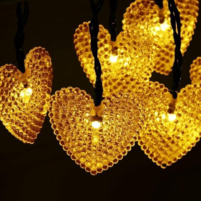 Solar Heart String Light Waterproof Outdoor Heart-Shaped Fairy Lights 30LED 19.7ft Love Heart Shape Garden Lights for Party Wedding Christma Decoration (Warm White)