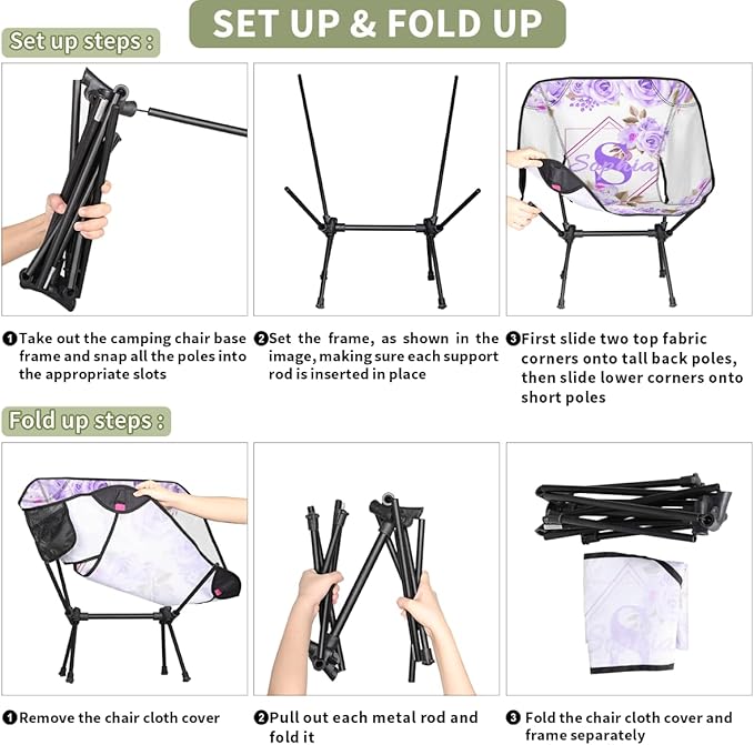 Camping Chair Personalized Backpacking Chair Lightweight Portable Folding Customized Name Chairs for Beach Sport Hiking (Purple)