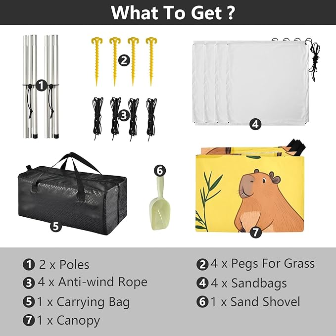 Cartoon Capybaras Grass Camping Sun Shelter Beach Tent Portable Beach Sun Shade Outdoor Canopy for Camping Trips Fishing Picnic