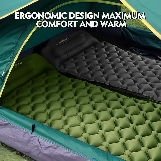 Camping Sleeping Pad Ultralight Camping Mat with Pillow Built-in Foot Pump Inflatable Sleeping Pads Compact for Camping Backpacking Hiking Traveling Tent (Green Single)