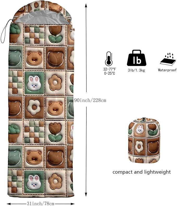 Kids Sleeping Bag for Boys Girls3D Pink Stars Print-Lightweight Warm Portable Outdoor Indoor-Waterproof Cold Weather Resistant Sleeping Bag for Camping Hiking