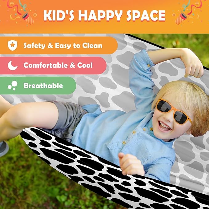 Cow Print Camping Hammock Outdoor Double Single Hammocks with 2 Tree Straps Lightweight Portable Heavy Duty Nylon Hammocks for Backpacking Travel Beach Backyard Patio Hiking