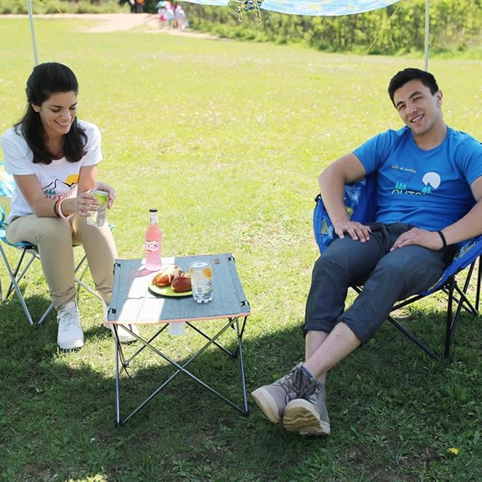 Portable Camping Table Lightweight Folding Table with Cup Holders and Carrying Bag Aluminum Picnic Table Suitable for Camping Picnic Outdoor BBQ