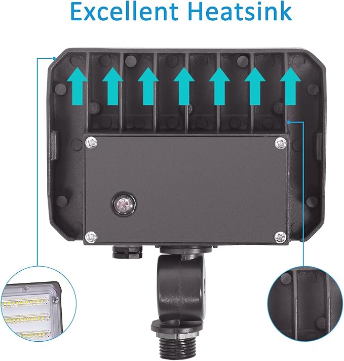 40W LED Flood Light Outdoor Security Floodlights Fixture with Knuckle Mount Base Dusk-to-Dawn Photocell Daylight 5200lm(300W Equivalent) 100-277V IP65 Waterproof for Entrance Yard (2Pack)