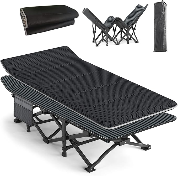 ATORPOK Camping Cot for Adults with Cushion Comfortable Tent Folding Cot for Sleeping Lightweight Folding Bed with Carry Bag Supports 450 lbs