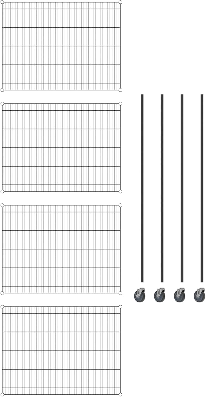 Commercial NSF Listed Black Epoxy Mobile Wire Shelving Kit 36 x 48 x 80 with 4 Shelves Perfect for Warehouse Walk-in Refrigerator Freezer Grocery Store Restaurant Dishroom