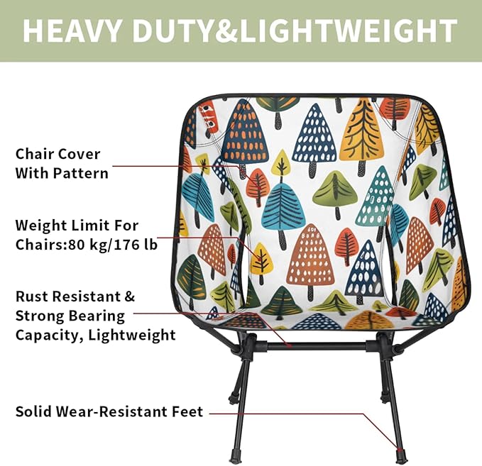 Honeybaby Folding Camping Chair Cartoon Trees Camping Chairs Lightweight Portable Chair Outdoor Foldable Chairs for Camping Travel Picnic Beach Hiking