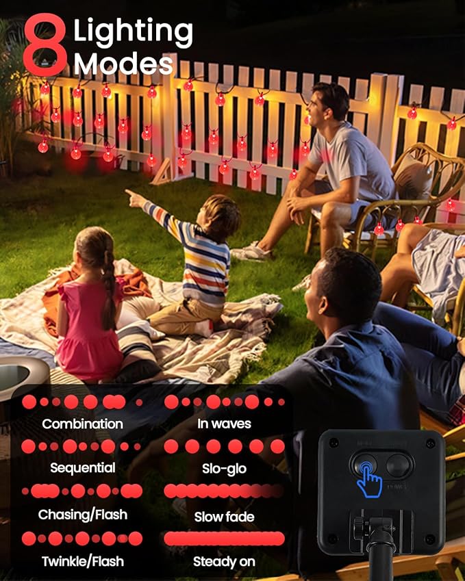 2-Pack 100 LED Red Solar String Lights Outdoor - 64FT Crystal Globe Waterproof Solar Powered Lights for Outside with 8 Lighting Modes for Patio Decorations Garden Party Porch Wedding Yard