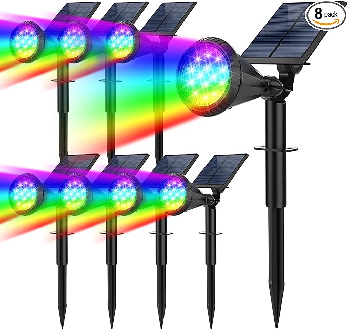 Solar Spot Lights Outdoor Color Changing 7 Modes/14 LED Outdoor Solar Lights for Yard Waterproof RGB Multicolor Solar Landscape Spotlights Auto On/Off for Flood Yard Tree Pathway 8 Pack