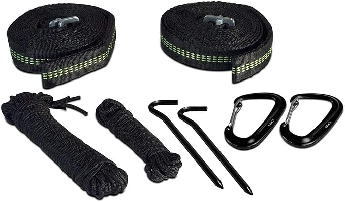 Oak Creek Lost Valley Camping Hammock. Bundle Includes Mosquito Net Rain Fly Tree Straps Compression Sack. Weighs Four Pounds Perfect for Camping. Lightweight Nylon Single Hammock. Blue and Gray
