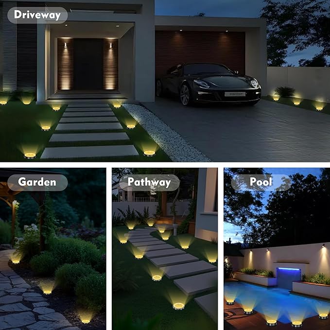 Solar Ground Lights Outdoor 8 Pack Solar Lights Outdoor Waterproof Mini Flat Solar-Powered Garden Light Landscape Lighting for Garden Yard Lawn Pathway Walkway Driveway Backyard Decor Warm White