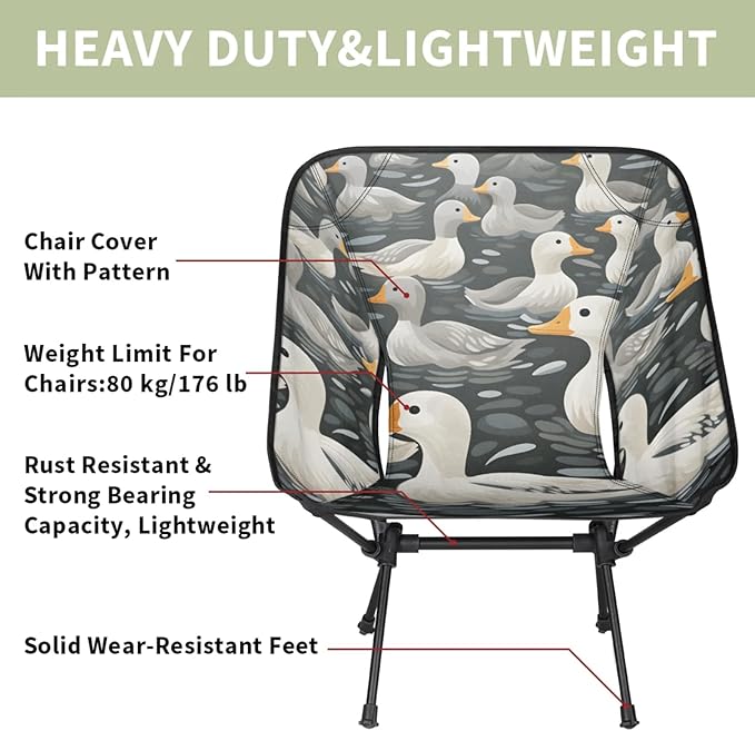 Honeybaby Folding Camping Chair Ducks Print Camping Chairs Lightweight Portable Chair Outdoor Foldable Chairs for Camping Travel Picnic Beach Hiking