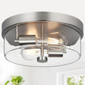 Flush Mount Ceiling Light Fixtures 2-Light 12 Inch Brushed Nickel Close to Ceiling Light Fixtures with Clear Glass Shade Ceiling Light Fixture for Porch Hallway Bathroom Dining Room and