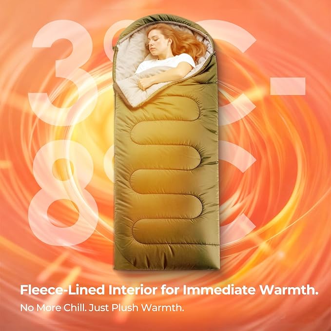 FARLAND Sleeping Bag for Adults Cold Weather &amp Warm Plush Fleece-Lined Interior - Portable Waterproof Windproof with Compression Sack for Camping Hiking Traveling Indoor &amp Outdoor