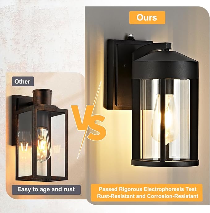 OKELI Dusk to Dawn Outdoor Lights Fixture Wall Mount–Geometric Industrial Black Exterior Wall Sconce Waterproof Anti-Rust with Photocell Sensor Outside Porch Light for House Patio Entryway Garage