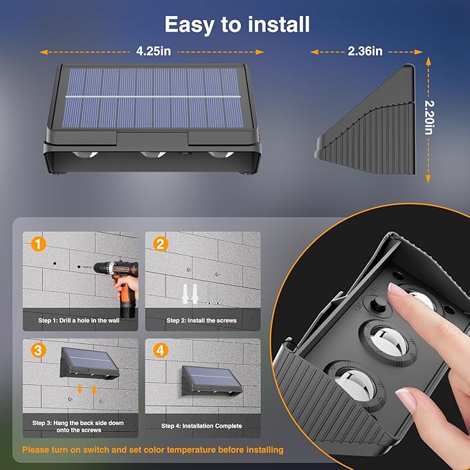 Onforu Solar Fence Lights12 Pack Solar Lights Outdoor3 Modes(Warm/Neutral/Cool White) for OutsideDusk to Dawn Outdoor LightIP65 Waterproof Deck Lighting for PatioStepBackyardRailingWall