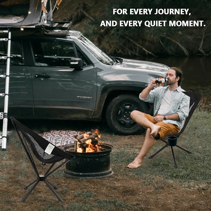 Compact Small Camping Chair Folding Portable Camp Chair for Adults Hiking Travel Outdoor Adventures Easy Set Up Supports 330LBS with Cup Holder