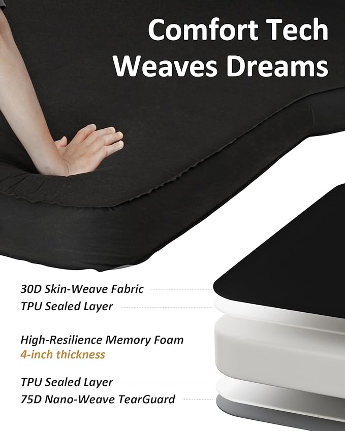 for Tesla Model Y Mattress Memory Foam 4 inch Comfortable SUV Sleeping Pad with Powerful Air Pump Inflatable Car Bed for Camping &amp Road Trips (Black+Gray)