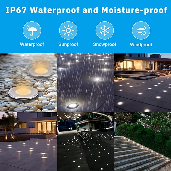 201 Mini Underground Lamp 1W DC12V IP67 Low-Voltage Recessed Type Stainless Steel 304 Cover Suitable for Outdoor Grounds Decks Squares Parks Courtyards (3000K 4Packs)