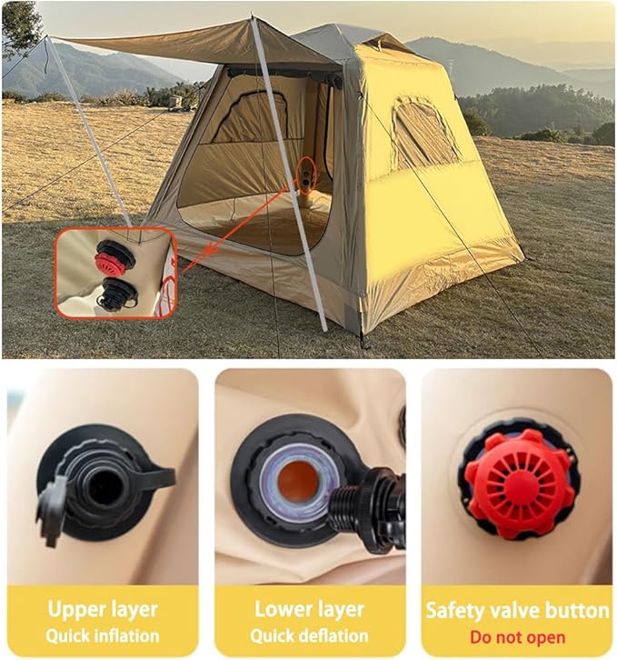 Camping Inflatable Tent with Pump 4 Person Easy Set up Glamping House with Mesh Waterproof Family Air Blow Up Tents
