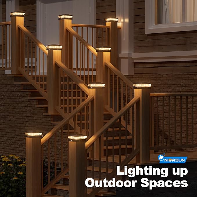 NIORSUN Solar Post Cap Lights Outdoor Waterproof 2 Lighting Modes 4x4 Post Solar Lights Fence Posts Solars Light for Deck Patio Garden Decoration 4x4 Posts Caps Wood Vinyl 12 Pack (Black)