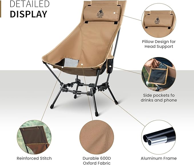 OneTigris Dragonhide Oversized Camping Chair with Pillow Design Comfortable Widened Seat Folding 275 lbs Capacity