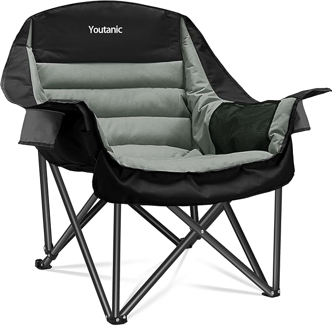 Oversized Camping Chair Portable Folding Camping Chairs with Side Pocket Cup Holder and Carry Bag Heavy Duty Outdoor Camping Chairs for Adults Fishing Sports Trip up to 400lbs Style 4