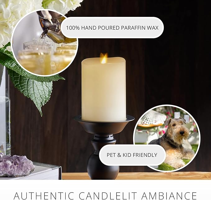 Luminara Realistic Artificial Moving Flame Pillar Candle - Moving Flame LED Battery Operated Lights - Unscented - Remote Ready - Remote Sold Separately - Ivory - 3 x 4.5