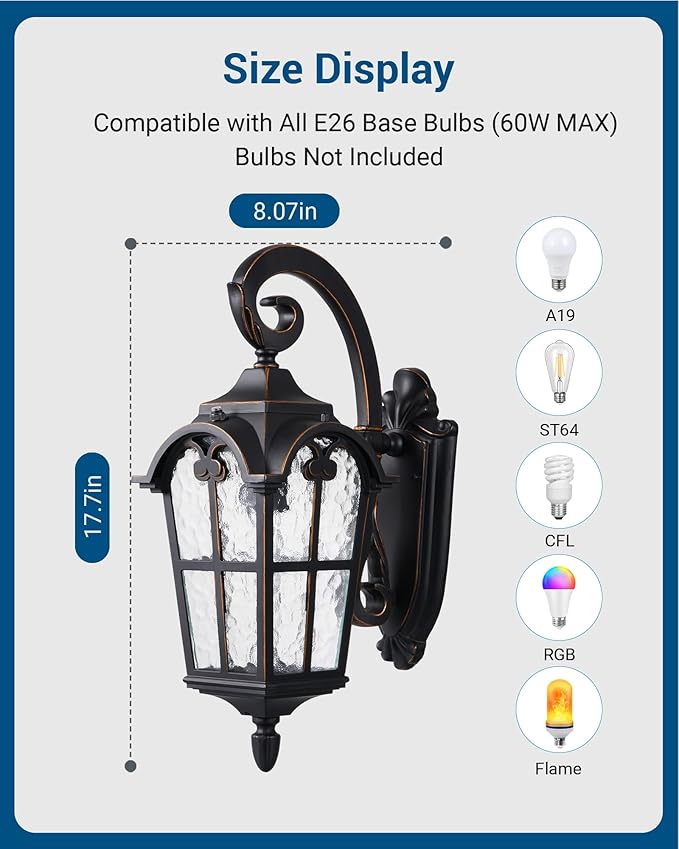 DEWENWILS Dusk to Dawn Outdoor Wall Light Waterproof Exterior Light Fixture Black Roman 17.7 H Wall Mount Sconce Porch Lights Outside Wall Lantern for House Garage Patio E26 Socket