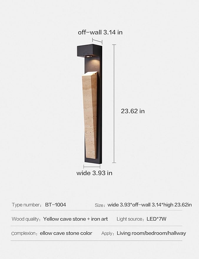 23in Outdoor Wall Lights Natural Exterior Waterproof Alabaster Wall Sconce LED Modern Matter Black Wall Lamps for Pstio Front Door Entrydoor (Indoor and Outdoor)