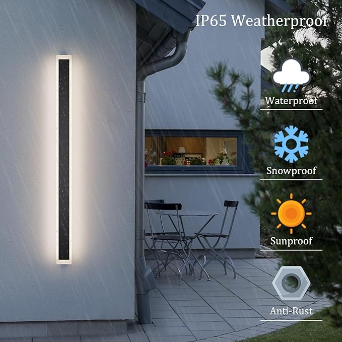 47.2In 4000K Long Outdoor Wall Light IP65 WaterproofModern Black Exterior Wall Mount Lighting for Porch Courtyard1Pack