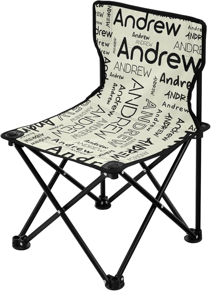 Sinestour Beige Custom Folding Camping Chair for Teen Child Personalized Name 14.6×14.6in Portable Outdoor Chair with Carry Bag for Picnic Barbeques Beach