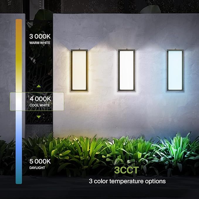 ASD LED 14 Outdoor Wall Light Dusk to Dawn Front Door House Sconce | 3CCT Photocell Waterproof ETL Listed | 20W 1900LM 3000-5000K 120V | Exterior Patio Lighting Fixture Porch Lamp | Black