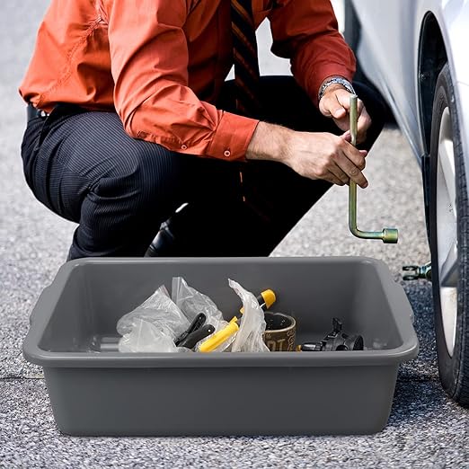 4-Pack 32 L Large Commercial Bus Tubs Plastic Utility Bus Box Gray