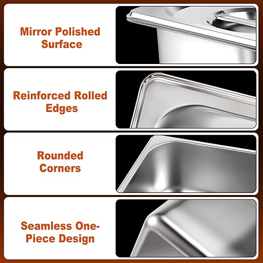 6 Pack 1/3 Size Stainless Steel Hotel Pans with Lids 6 Inch Deep Steam Table Pans Anti-Jam Metal Hotel Pans with Clip for Restaurant Home Catering Food Storage